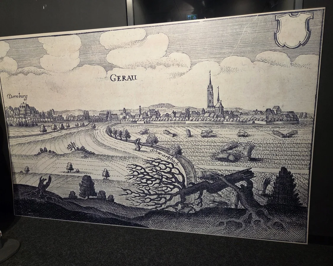 Historischer Stich mit einer Ansicht von Groß-Gerau.